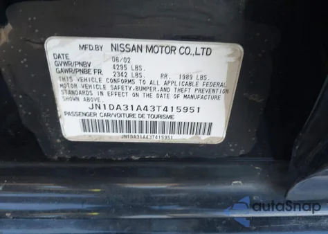 2003 Nissan Maxima Se z USA, uszkodzony, nr VIN JN1DA31A43T415951